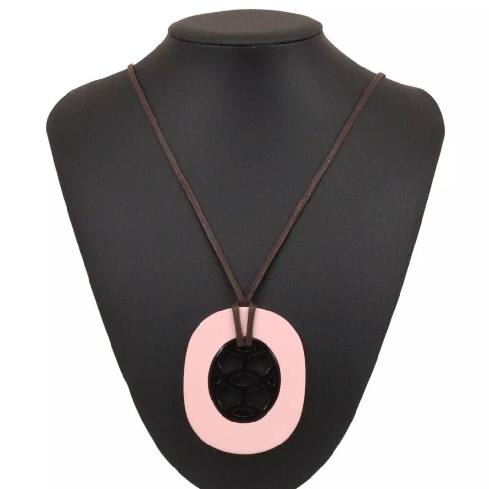 HERMES Lift GM Necklace Pink/Brown Buffalo horn 16g Women
